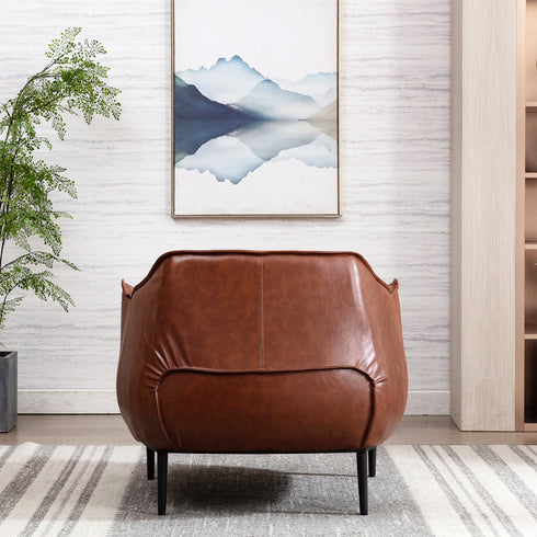 Kadar Leather Barrel Chair-Brown Modern Leather Chair | Accent Chairs | Kinwell Furniture | Barrel Chairs